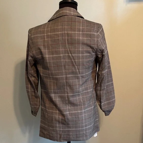 Philosophy Anthropology Gray tan classic Plaid Blazer xs nwt - Picture 6 of 10